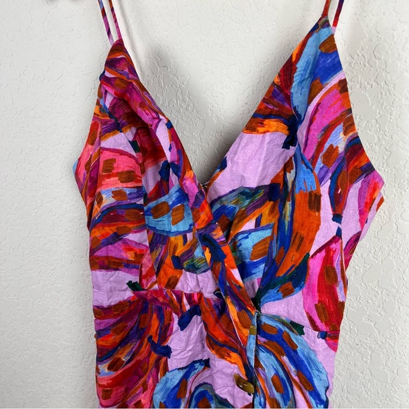 Farm Rio Colored Banana Wrap Mini Dress Linen - Picture 8 of 12